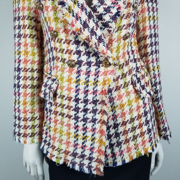 Mariely Paris Academia Distressed Multi-Colored Houndstooth Blazer Size 40/M - Picture 4 of 12